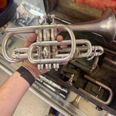 J.W. York & Sons Professional Cornet 1910 - Silver with gold inner bell image 4
