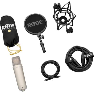 Rode NT1 5th Generation Condenser Microphone (Silver) with Rode PSA1+ White Desk-Mounted Broadcast Microphone Boom Arm image 6