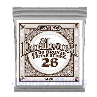 .026" Earthwood 80/20 Bronze Wound Over Brass-Plated High-Carbon Steel Hex-Core Acoustic Guitar Single String image 1