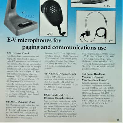 Vintage 1960's Electro-Voice 634 / 634A / 641 Omnidirectional Dynamic Microphone Hi Z w cable and Atlas stand image 2