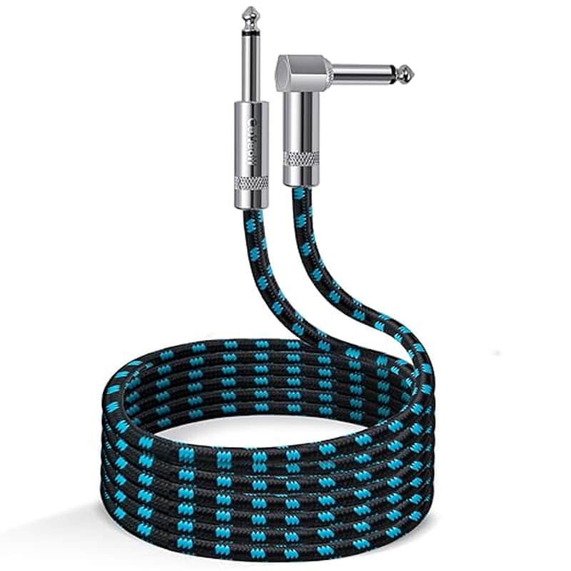 Guitar Cable 15ft Right Angle Guitar Amp Cord 1/4 Inch Instrument Cable with Braided Tweed and Anti-Kinking Design for Guitar Bass Amp, Black & Blue image 1