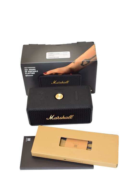 Marshall Emberton III Portable Waterproof Bluetooth Speaker, Black and Brass w/ Box image 1
