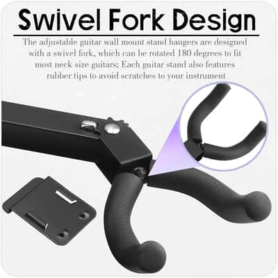 20 Pcs Guitar Hanger Wall Mount Guitar Hangers Hooks Holders with Slat Adapter 180° Adjustable Black Guitar Hook Stand Guitar Wall Mount for Acoustic Electric Bass Guitar image 5