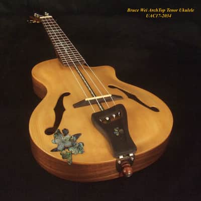 Bruce Wei Carved ARCHTOP Solid Spruce, Curly Maple Tenor Ukulele Hula Girl Inlay UAC17-2034 image 10