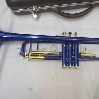 Blue and gold Trumpet with case and mouthpiece image 1