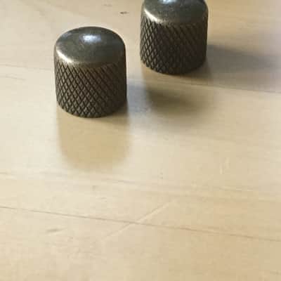 Two Custom Bronze Aged Brass Gold Relic Knobs for Fender Tele P Bass Split Shaft Telecaster Pair image 1