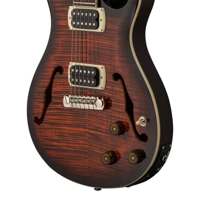 PRS SE Flat Back Hollowbody I Piezo Orange Tiger Smokeburst image 3