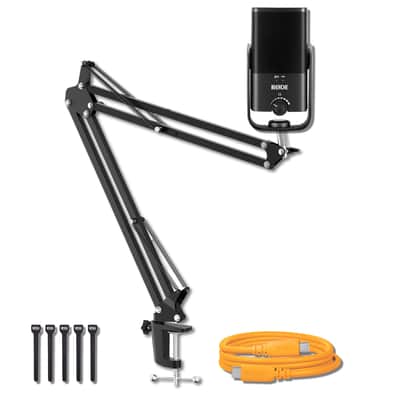 Rode NT-USB Mini USB Condenser Microphone with Rode SC27 Orange USB-C to USB-C Cable and StreamEye Adjustable Boom Arm image 1