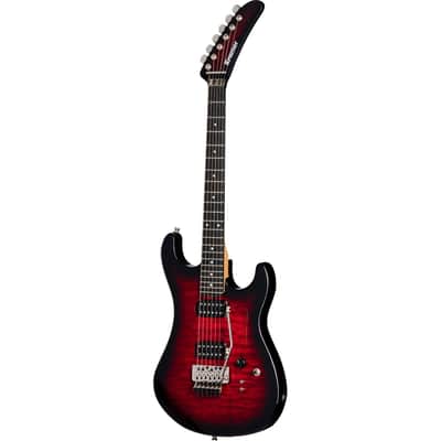 Kramer 84 HH FR Quilted Top Electric Guitar, Ebony Fingerboard (with Gig Bag), Floyd Red Burst image 2