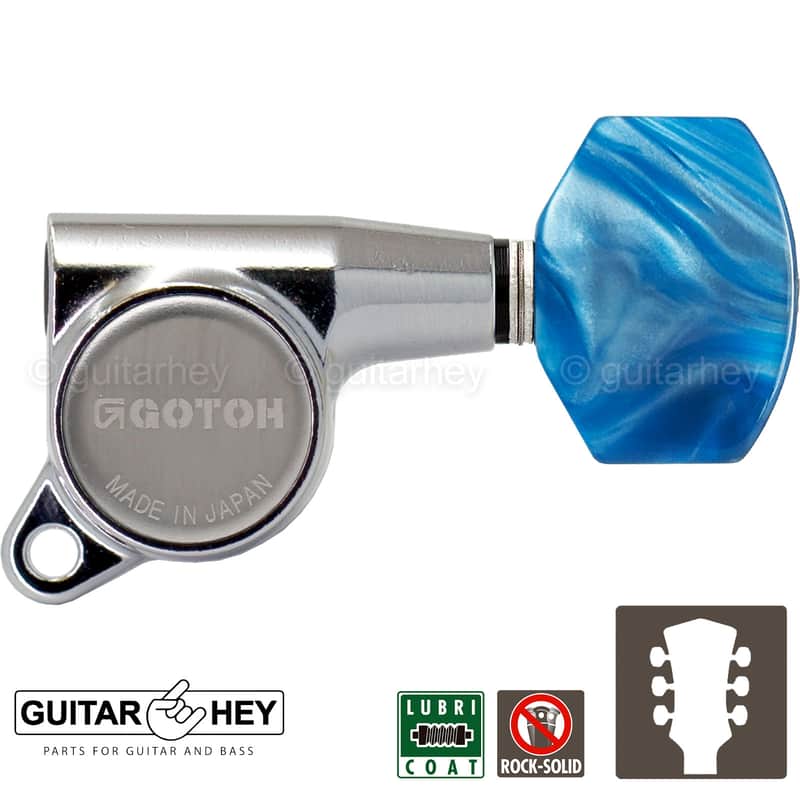 NEW Gotoh SG381-P9 Guitar Tuning L3+R3 SMALL BLUE Buttons Keys Set 3x3 - CHROME