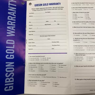 Gibson Warranty Card & Les Paul Inspection Tag 1998 image 7