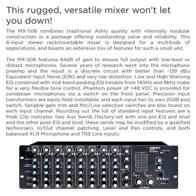 Ashly MX-508 3RU Rack-mountable 8-input Balanced Stereo Microphone Mixer w/ 3-band Sweep EQ & AUX Sends image 4