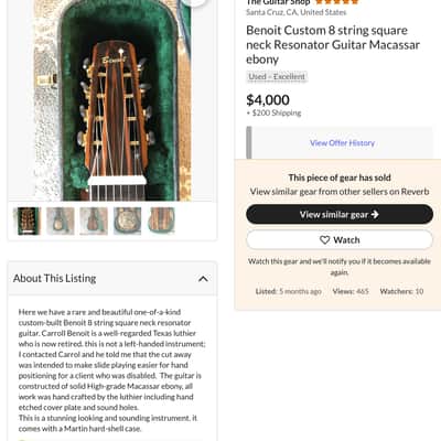 Benoit Custom 8 String Resonator Guitar, Engraved, Gold-plated, Macassar Ebony image 18