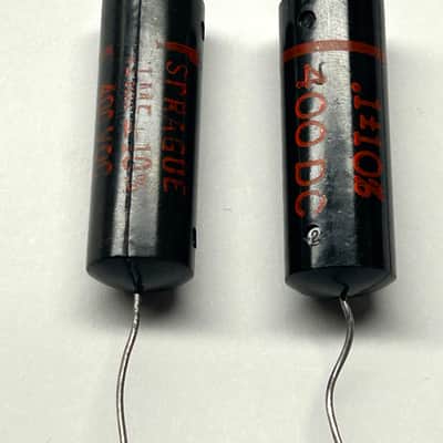 2 x (pair) Sprague New Old Stock .1 uF / 400V Black Beauty Capacitor 1960's Fender Jazz Bass upgrade image 2