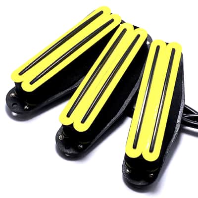 Dragonfire Duo Rails SSS Set Strat Sized Humbucker Pickups, Bridge/Middle/Neck Yellow w/ Black Rails image 3