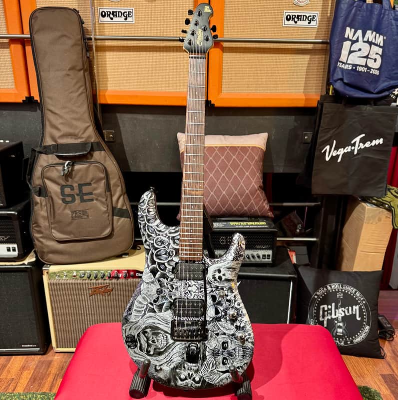 Sterling JP50 by Music Man “ Custom Al’s Paint SKULLS “ 2026 - Satin Black & Silver image 1