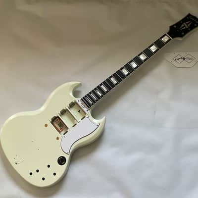 2024 Epiphone Les Paul SG 63' Custom Maestro Classic White Electric Guitar Body & Neck Husk (Repaired)