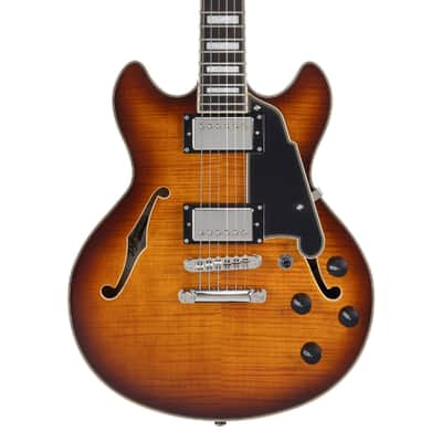 D'Angelico Premier Mini DC Electric Guitar (Semi-Hollowbody - Dark Ice Tea Burst) image 2