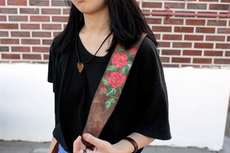 burnyblack custom guitar bass strap leather - rose brown image 1