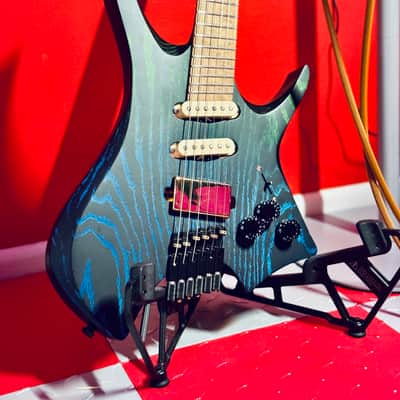 NK Guitars Headless Super Strat (HSS) - Green / Blue / Black - Sandblasted Ash image 3