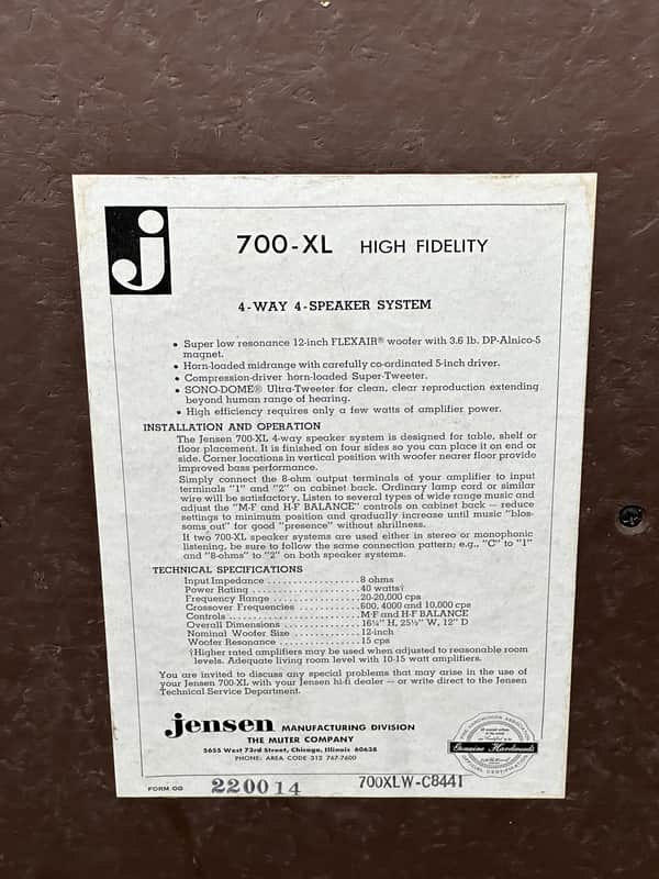 Vintage Jensen 700-XL 4-Way Speakers / Studio Monitors | Reverb