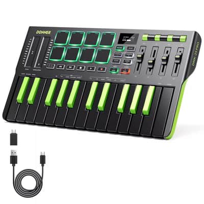 Pro 25-Key MIDI Keyboard DJ Controller with OLED Screen, Drum Pads, and Touch Bar image 1