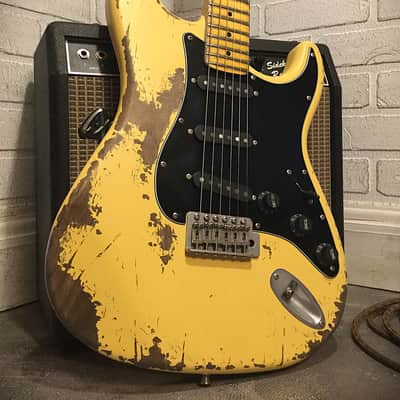 USA Relic Strat Style Electric Guitar Road Worn Yellow by Nate's Relic Guitars image 2