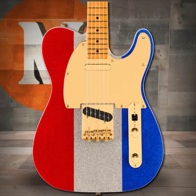 Fender Buck Owens Telecaster Maple Fingerboard - Red, Silver and Blue Sparkle image 1