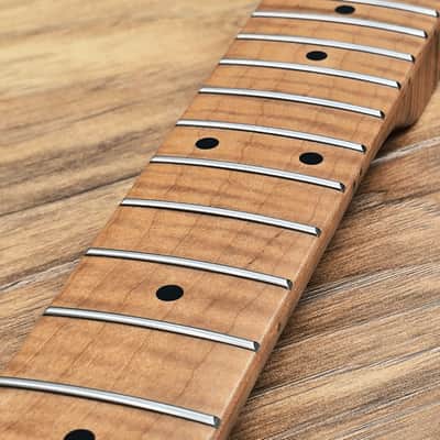 Left Handed Stratocaster Compatible Roasted Flame Maple Guitar Neck Satin image 8