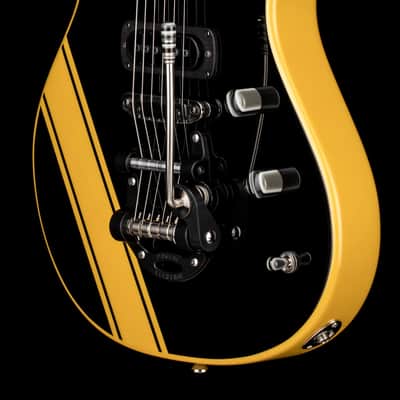 Powers Electric A-Type PF42 - Jet Black with Saffron Stripes #B512 image 7