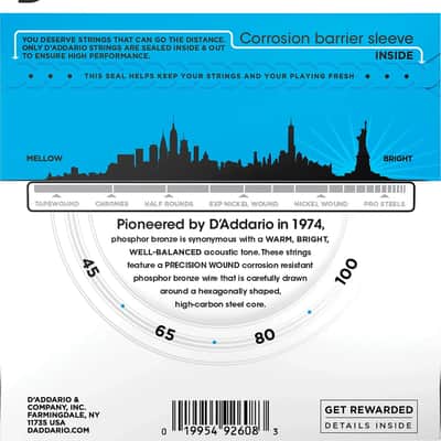 D'Addario EPBB170 Regular Light Phosphor Bronze 4-String Acoustic Bass Strings, 45-100 Long Scale image 2