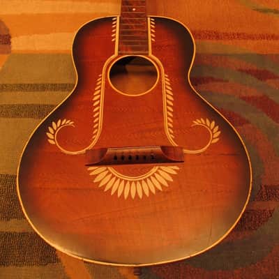 Custom Hand Painted vintage parlor size acoustic guitar image 12