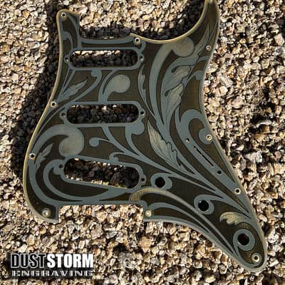 Engraved Pickguard & Free Tremolo Cover in Yellow Gold Acrylic Mirror Design #1 for Fender Stratocaster SSS, HSS, HSH Setups Available image 5