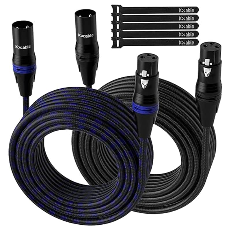 XLR Microphone Cable 4 Feet (2 Pack, Multi Colored), 3 Pin Shielded Balanced Male to Female Mic Patch Cord, Nylon Braided, Zinc Alloy Shells, OFC, for Amplifier, Speaker, Mixer with 5 Cable Ties image 1