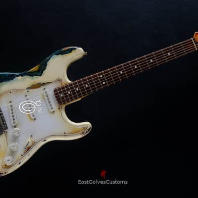 Fender Stratocaster Vintage White over Blue Zebra Heavy Aged Relic image 11