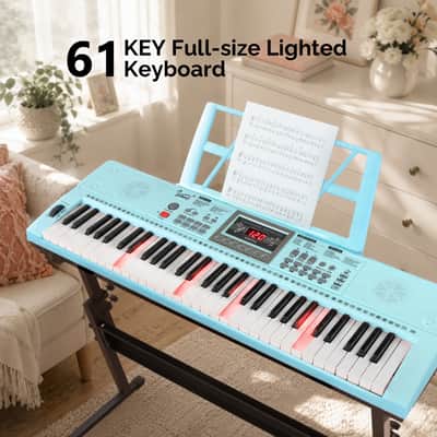 Glarry GEP-202 61-Key Keyboard Z-Stand with Piano Stool - Blue image 3