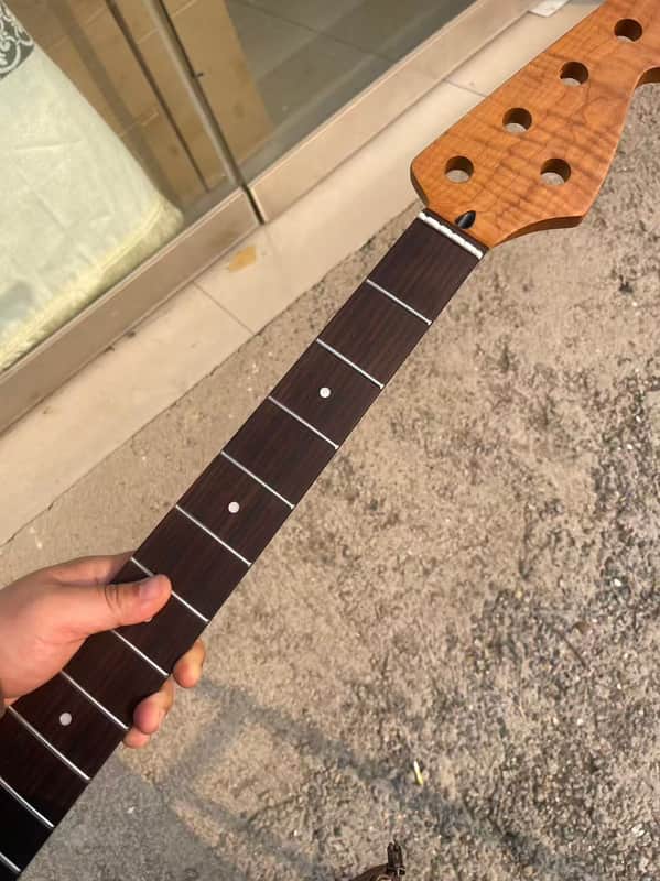 5-string electric bass neck jazz bass stainless steel 21frets Roasted flame Maple guitar neck 34inch hole 18mm image 1