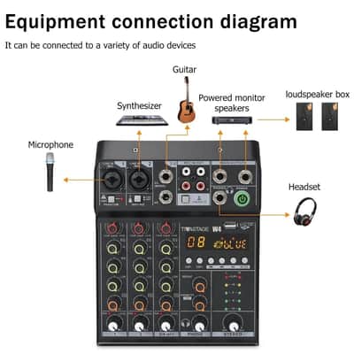Audio Mixer Audio console Mini4 Portable 4-Channel DJ Mixer Console, Sound Mixing Board with USB BT image 2