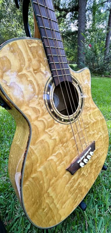Dean Exotica Quilt Ash Acoustic/Electric Bass Guitar - Gloss Natural - with Road Runner Hardshell case image 1