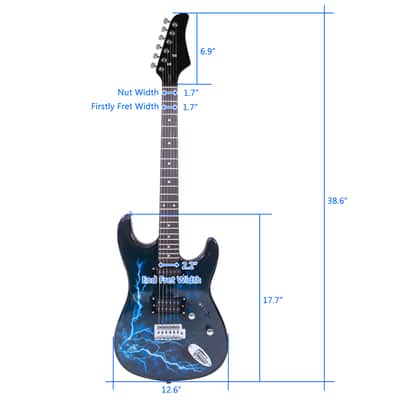 Cxxss Lightning Style Electric Guitar with Power Cord/Strap/Bag/Plectrums - Blue image 3