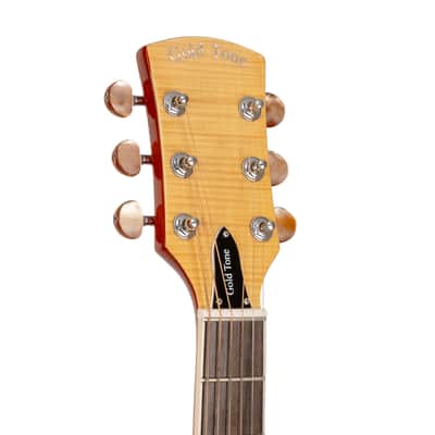 Gold Tone Mojo Flamed Solid Maple Top Mahogany Round Neck Resonator Guitar with Pickup and Case image 9