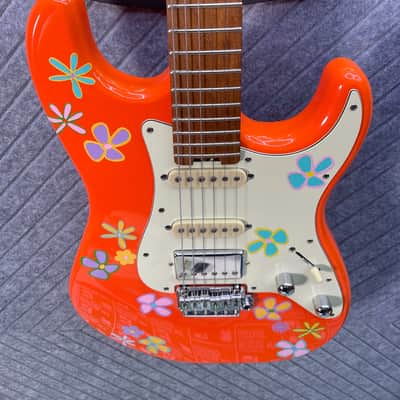 Schecter Nick Johnston "Thumper" FretWerx In-USA Setup and Fret Polish 2020's HSS - Orange w/ Custom Vinyl Flowers image 7