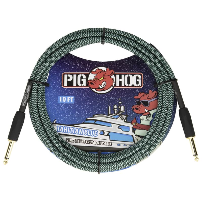 Pig Hog 10-Foot Vintage Woven Instrument Cable, 1/4" Straight, Tahitian Blue image 1