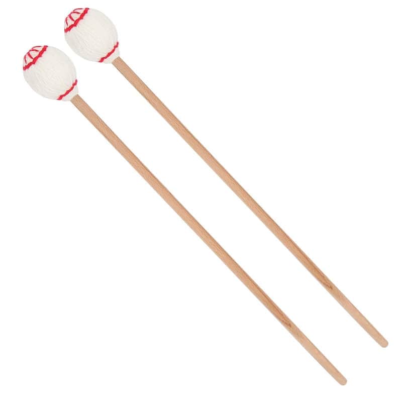 1 Pair Marimba Mallets Wool Yarn Mallets Percussion Mallets Maple Handle For Percussion Marimba Playing(White Head Wood)