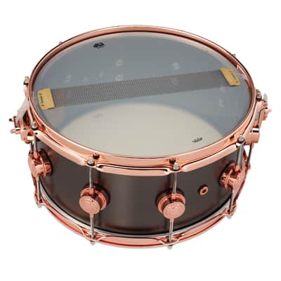 DW Collectors Satin Black Brass Snare Drum 14x6.5 w/Copper Hardware image 5