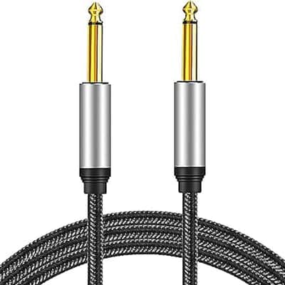 6.35mm Instrument Cable 12Ft,Silver Color Premium 6.35mm Mono Jack 1/4" TS Cable Unbalanced Guitar Patch Cords/Instrument Cable Male to Male with Zinc Alloy Housing and Nylon Braid(12Ft/4M) image 2