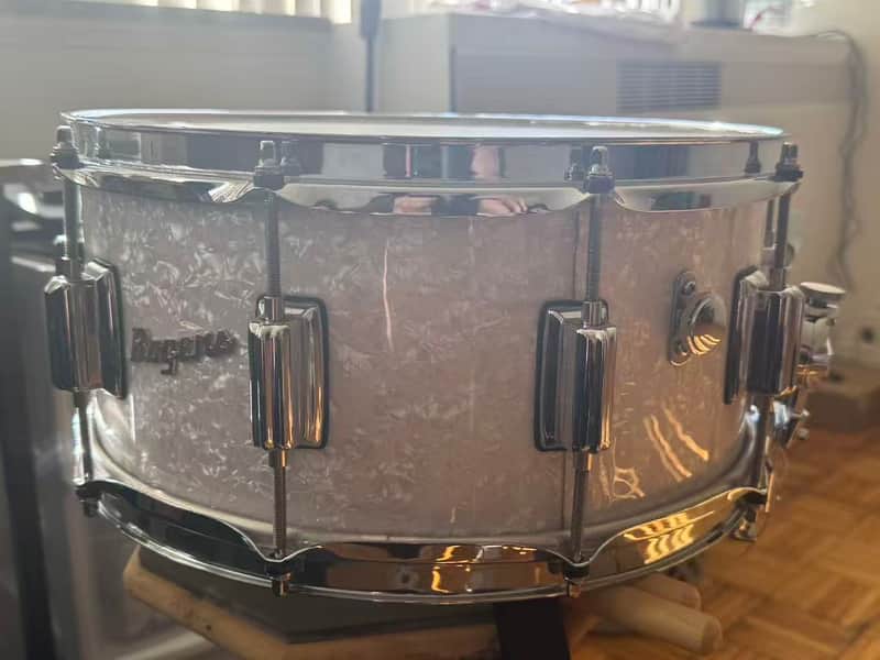 Rogers Dyna-Sonic 6.5x14" Wood Snare Drum White Marine Pearl image 1
