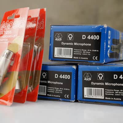 3 AKG D4400 Dynamic Microphones w/ Hosa Ground Lift XLR Adapters #48061 image 8