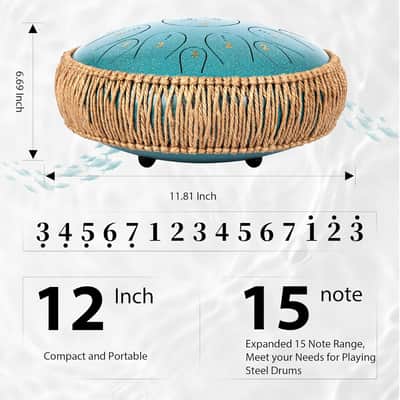Steel Tongue Drum, 12 Inch 15 Note Tongue Drums, C Key Steel Percussion Instrument for Kid's Adults, Handpan Drum with Drum Mallet, Music Book and Carry Bag image 2