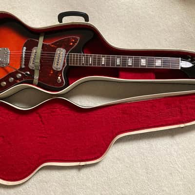 RARE Harmony H19 Silhouette • 1963 - 1968 Cherry Red Shaded • Hagstrom Tremolo Bar + DeArmond Mustache Gold Foil Pickups • With Vintage Original Case image 4
